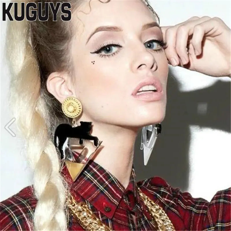 KUGUYS Clear Large Drop Dangle Earrings | Crystal Alloy Post Jewelry | Acrylic Hip-Hop Leopard Triangle Accessories for Women