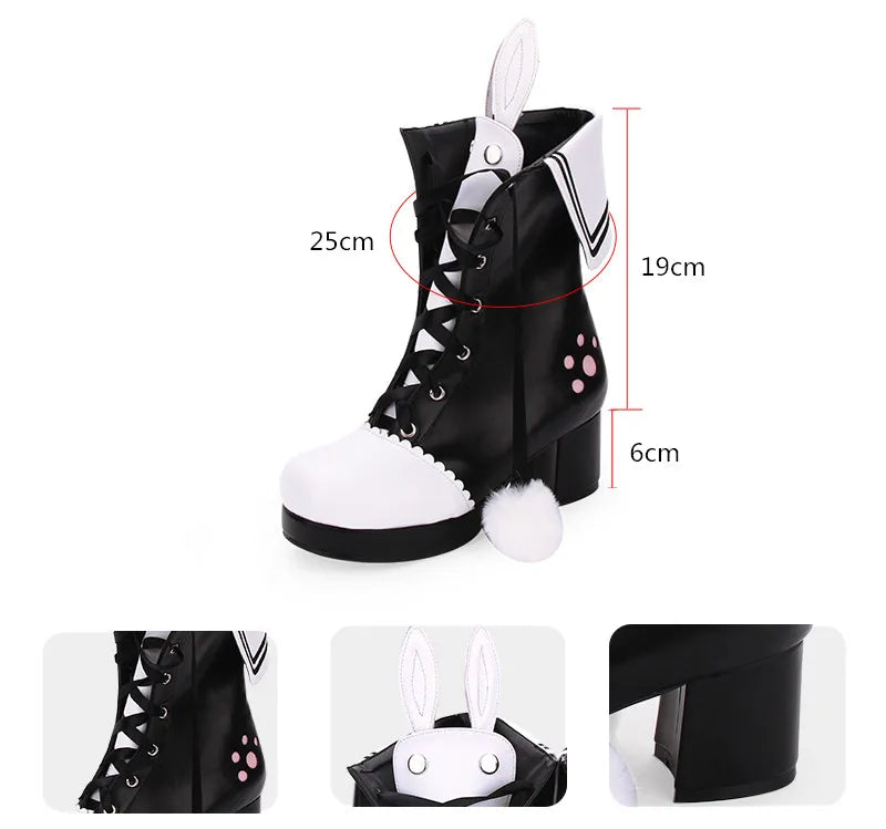 Angelic imprint mori girl Women punk boots lady lolita ankle Boots woman high heels pumps platform shoes 33-47 rabbit ears 902