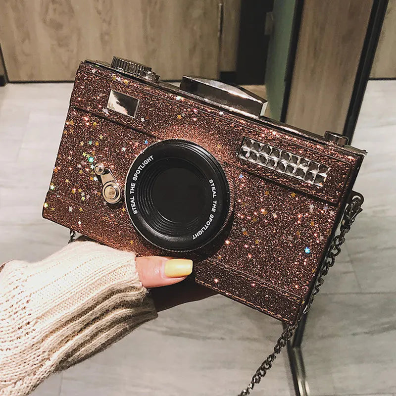 Personality Bag Women Messenger Bags Sequins Camera Casual PU Leather Clutch Chain Handbag Crossbody Shoulder Bags Bolsas