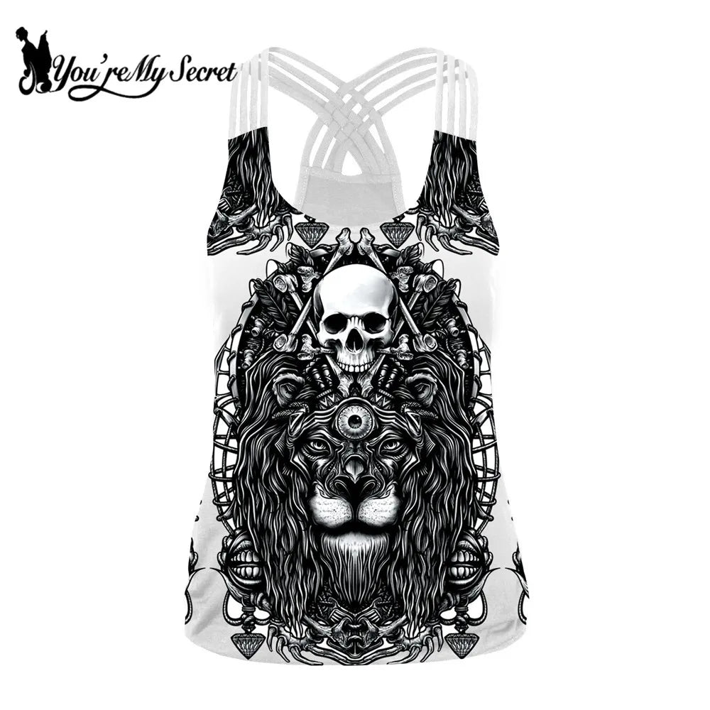 [You're My Secret] Retro Gothic Style Lion print Sling Top Skull Women Tank Tops Sexy Summer Sleeveless Vest Top Streetware New