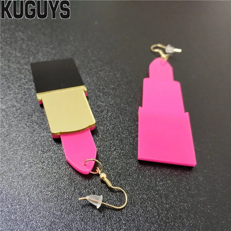 KUGUYS Fashion Jewelry Sets: Acrylic Large Pendant Necklace and Lipstick Long Earrings Sold Separately for Women