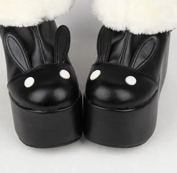 Angelic imprint handmade mori girl Women winter boots lady lolita ankle Boots woman princess high heels wedges shoes Rabbit ears