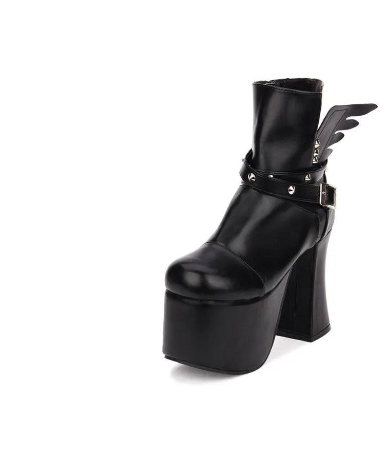 Angelic imprint mori girl Women motorcycle punk shoes lady super high heels lolita boots woman princess pumps wings 33-47 12.5cm