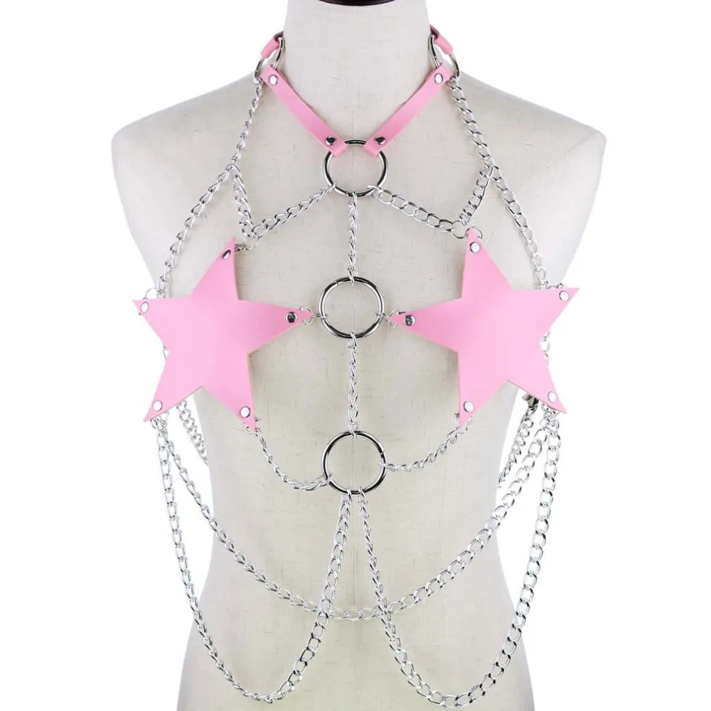 Star chain harness body chain bra goth punk rock emo metal women body jewelry summer accessories festival fashion rave outfit