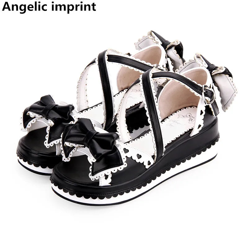 Angelic Imprint Women’s and Girls' Cross-Strap Sandals - Bow Accents, Babydoll Style Flat Shoes