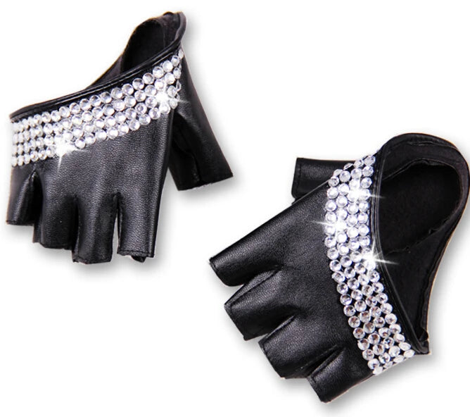 women's fashion half palm semi- finger pu leather Rhinestone gloves men's fingerless hip-hop personality diy gloves