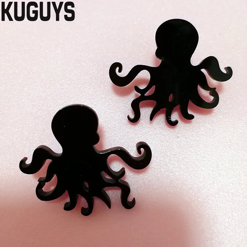 KUGUYS Octopus Tentacles Jewelry Set - Hip-Hop Fashion, Black Acrylic Earrings & Pendant Necklace with Link Chain