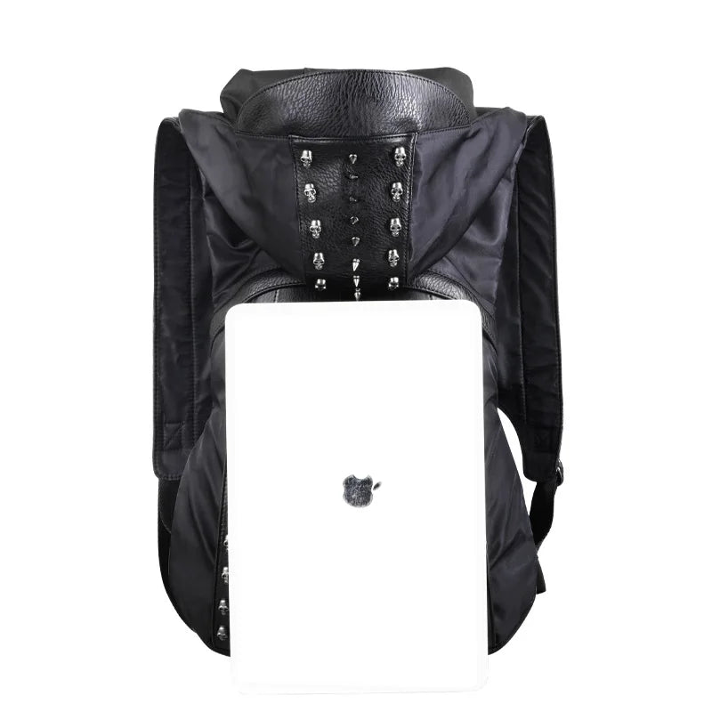 New 2020 Fashion 3D Skull Leather Backpack – Rivets Skull Design with Hood Cap, Crossbody Apparel Bag for Men