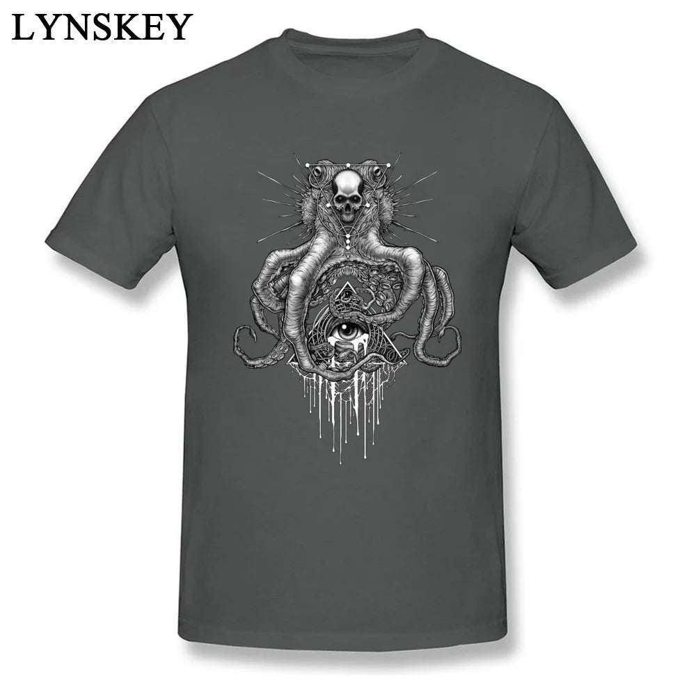 Retro Cthulhu Skull Men’s T-Shirt - Customizable Cotton Lover’s Short Sleeve Top