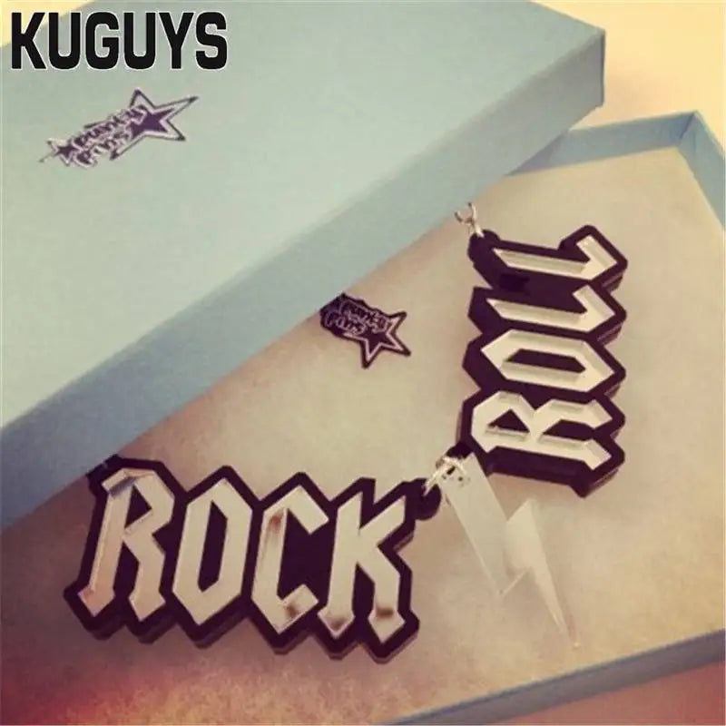 KUGUYS ROCK ’N ROLL Pendant Necklace - Punk Acrylic Letter Jewelry for Women and Men, Clavicle Chain Accessories