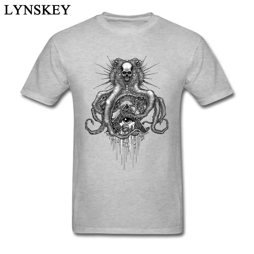 Retro Cthulhu Skull Men’s T-Shirt - Customizable Cotton Lover’s Short Sleeve Top