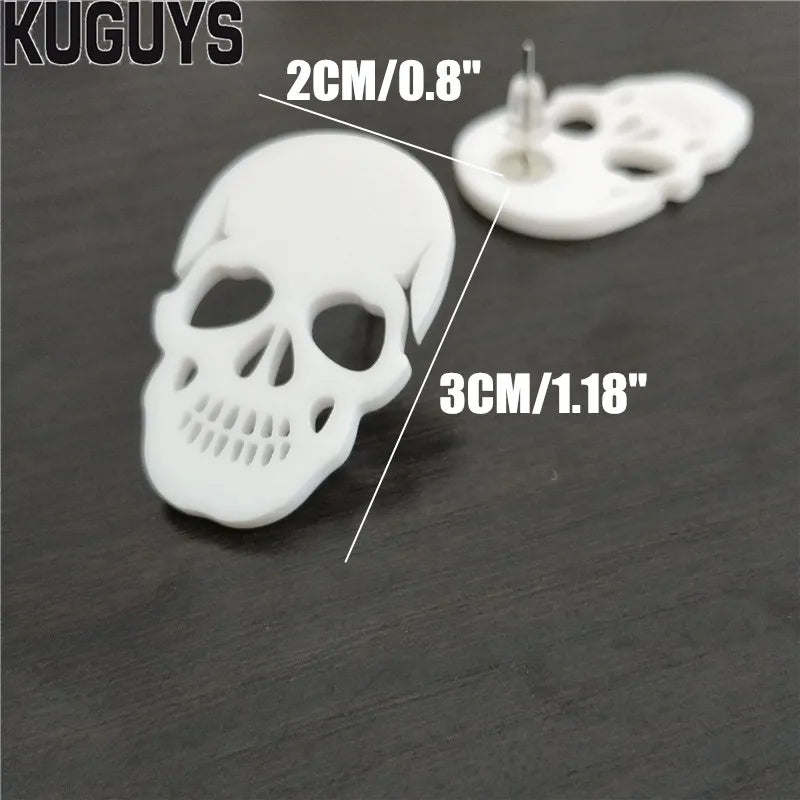 White Skeleton Stud Earrings | Hip-Hop Punk Rock Accessories for Women