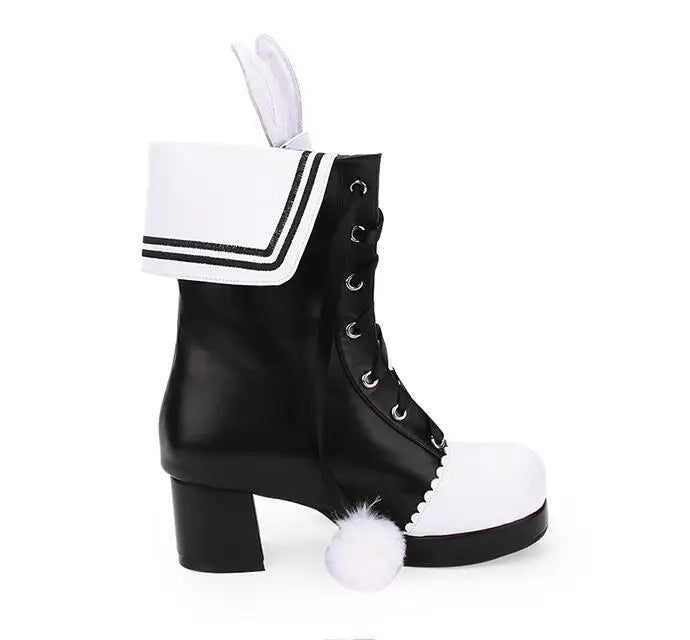 Angelic imprint mori girl Women punk boots lady lolita ankle Boots woman high heels pumps platform shoes 33-47 rabbit ears 902