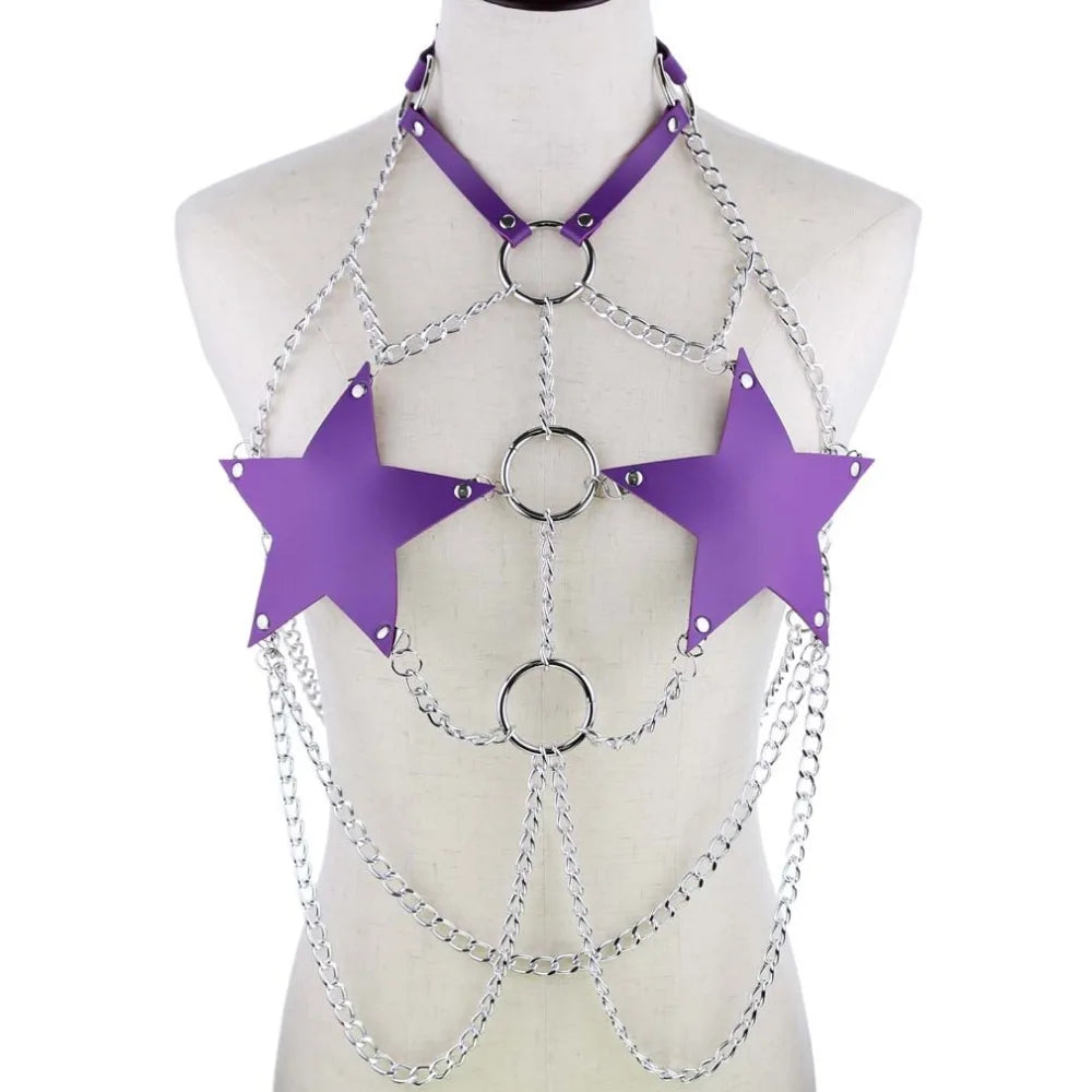 Star chain harness body chain bra goth punk rock emo metal women body jewelry summer accessories festival fashion rave outfit