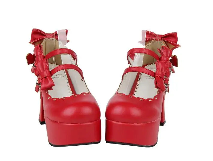 Angelic imprint woman mori girl lolita cosplay shoes lady high heels pumps women princess dress wedding party red shoes bowtie