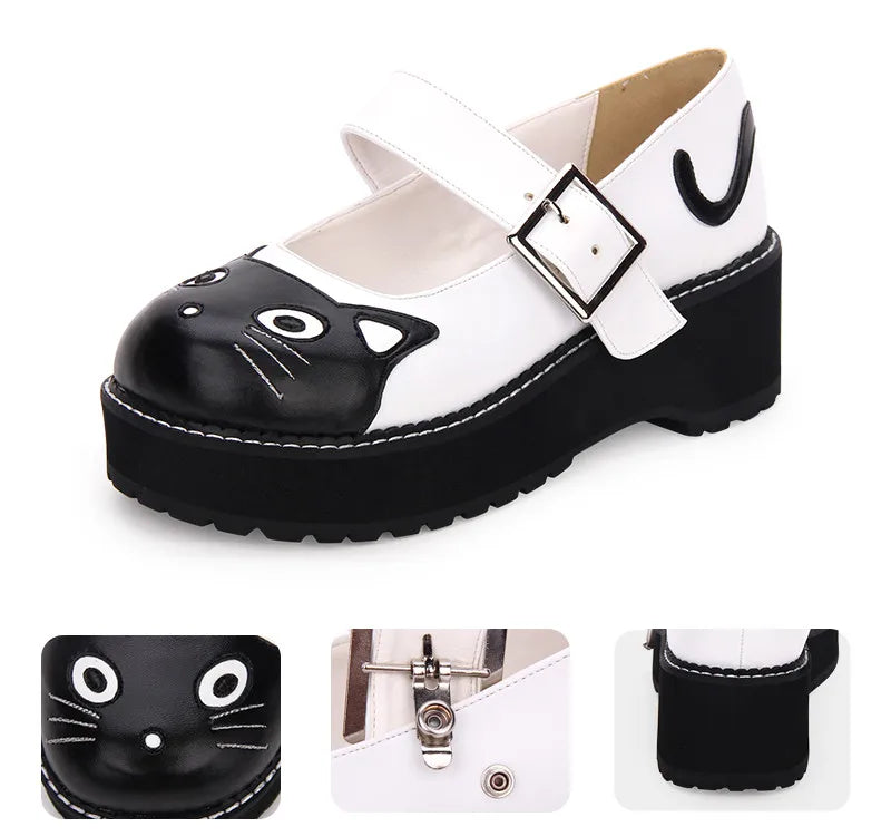 Angelic imprint woman mori girl lolita cosplay shoes lady mid heels wedges pumps women princess dress party shoes cat face 5cm