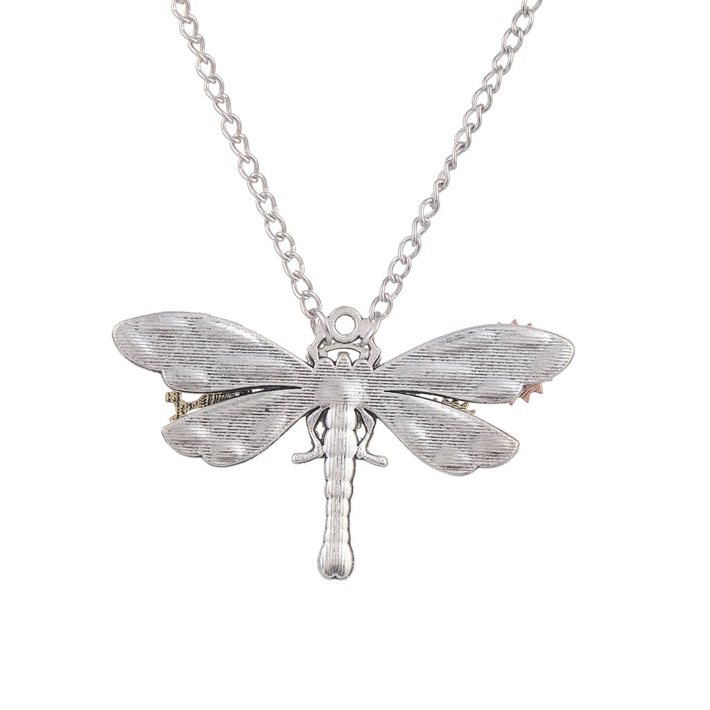 Exquisite Fashion Gear Dragonfly Steampunk Pendant Necklace | Novel Design with Long Silver Alloy Chain for Women