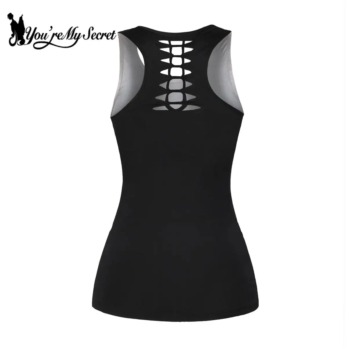 [You're My Secret] Hollow Top For Women Summer Gothic Skull Crow Print Hollow Out Vest  Black Fitness Tank Top Female Clothing