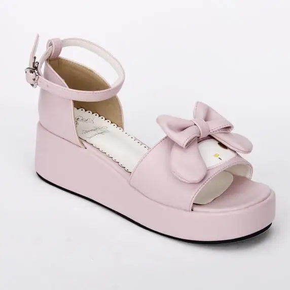 Angelic imprint woman mori girl lolita cosplay shoes lady mid wedges heels pumps women princess summer dress sandals 33-47 pink