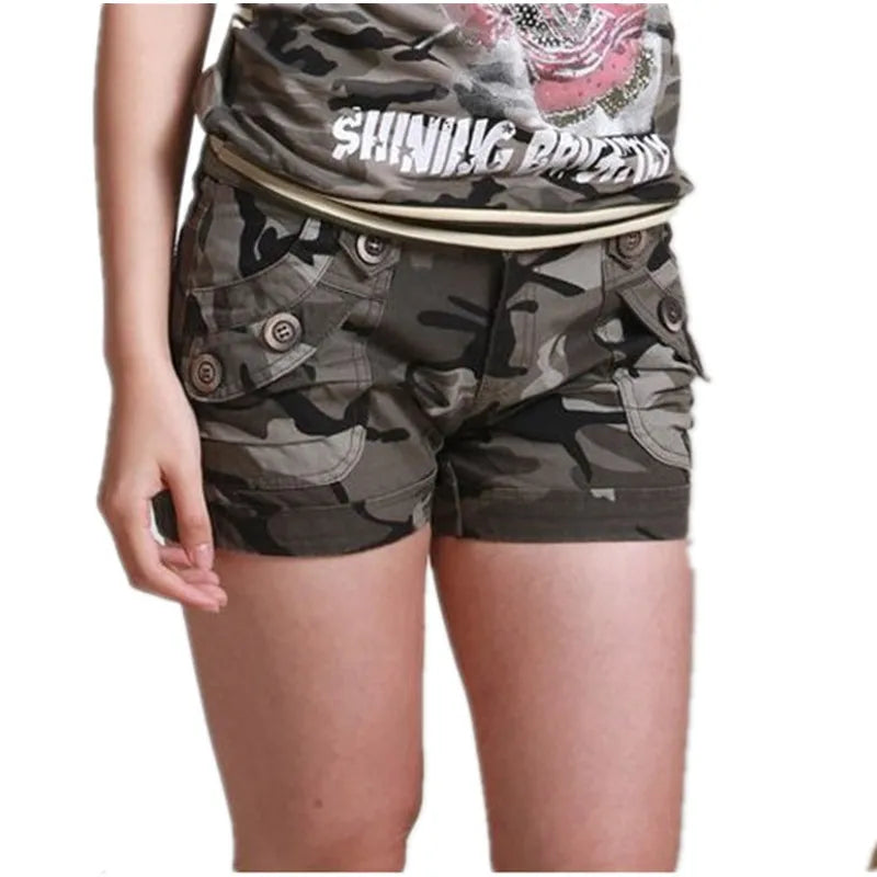 Women's Summer Camouflage Shorts - Casual Military Style with Zipper Pockets, Ladies' Plus Size 4XL Cotton Slim Fit Y2K Mini Shorts