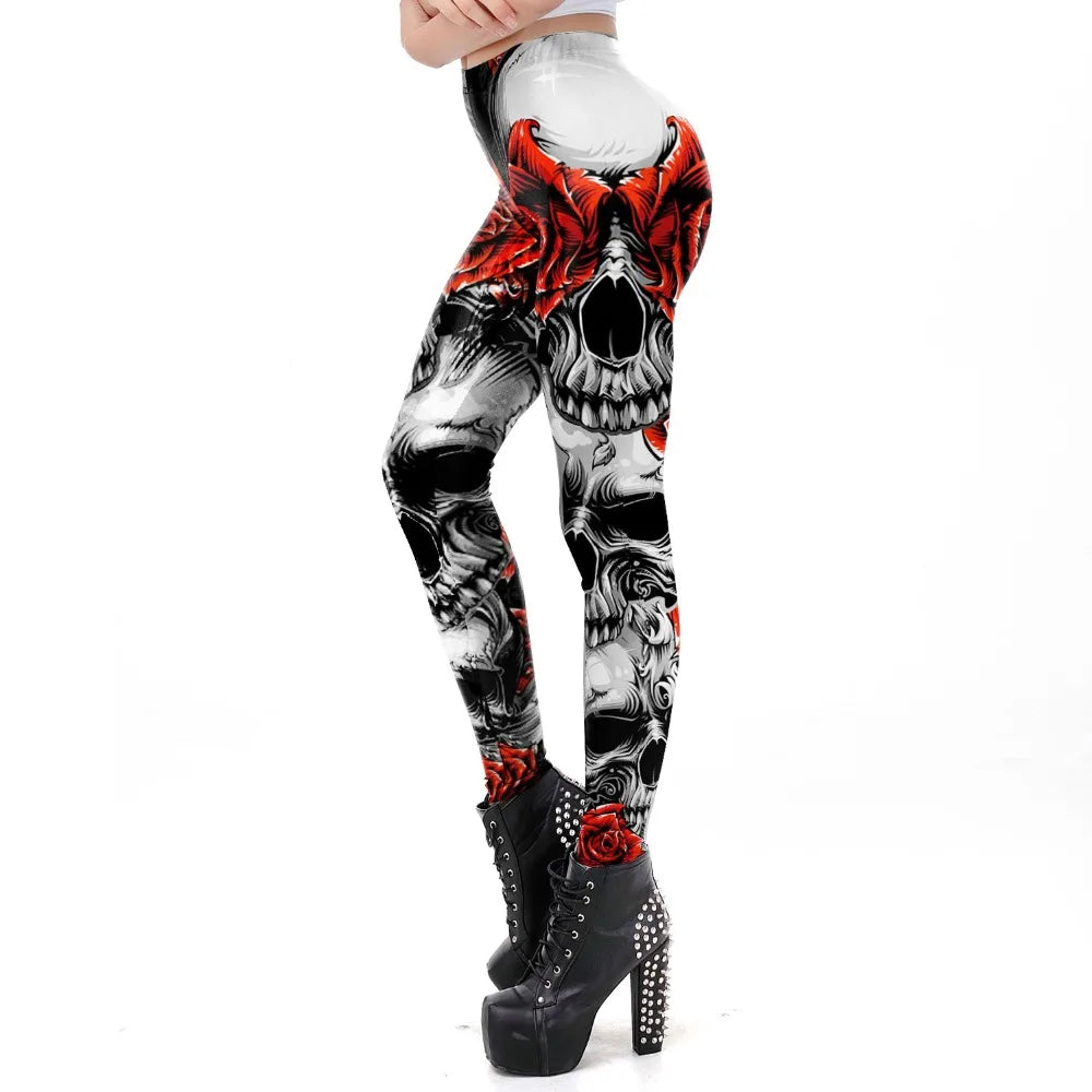 [You're My Secret] New Fitness Leggings Horror Skull Print for Women, Rose Halloween Party Wear