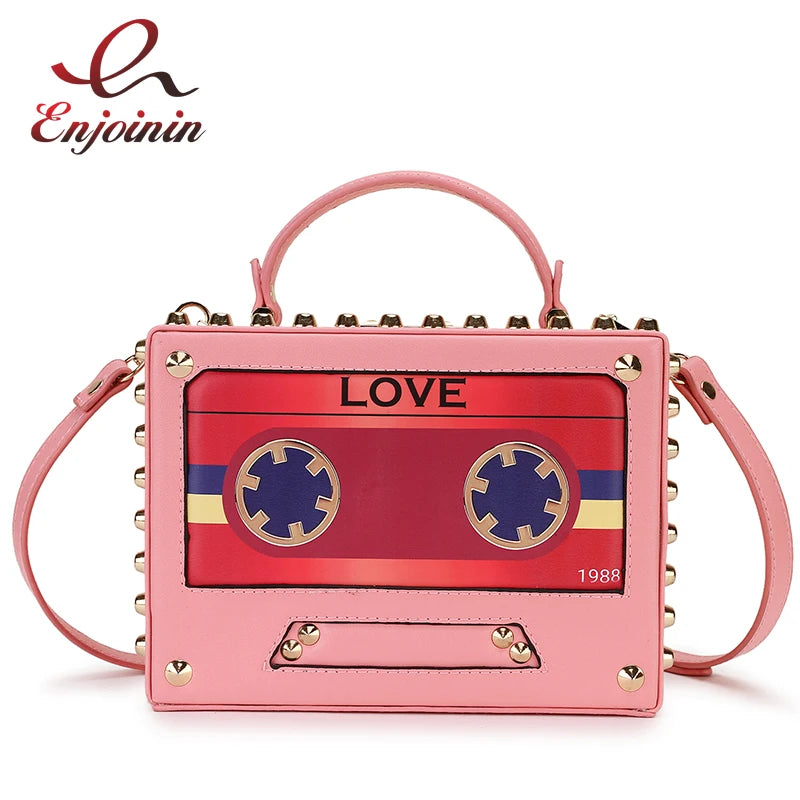 Fashion Rivet Tape Design Box Style Women Casual Handbag Shoulder Bag Purse Crossbody Mini Messenger Bag Female Bolsa Totes Flap