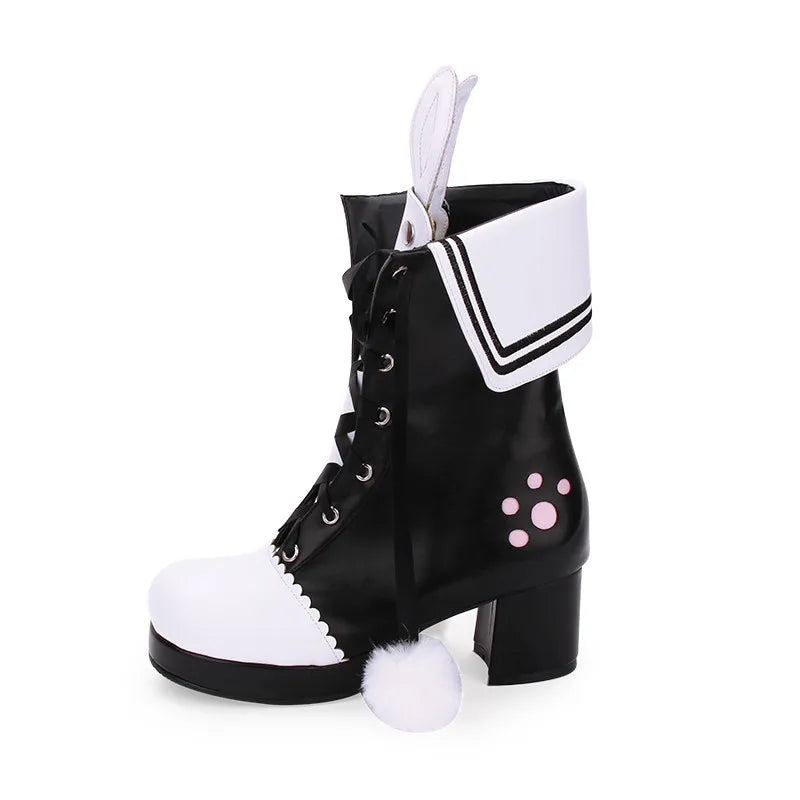 Angelic imprint mori girl Women punk boots lady lolita ankle Boots woman high heels pumps platform shoes 33-47 rabbit ears 902