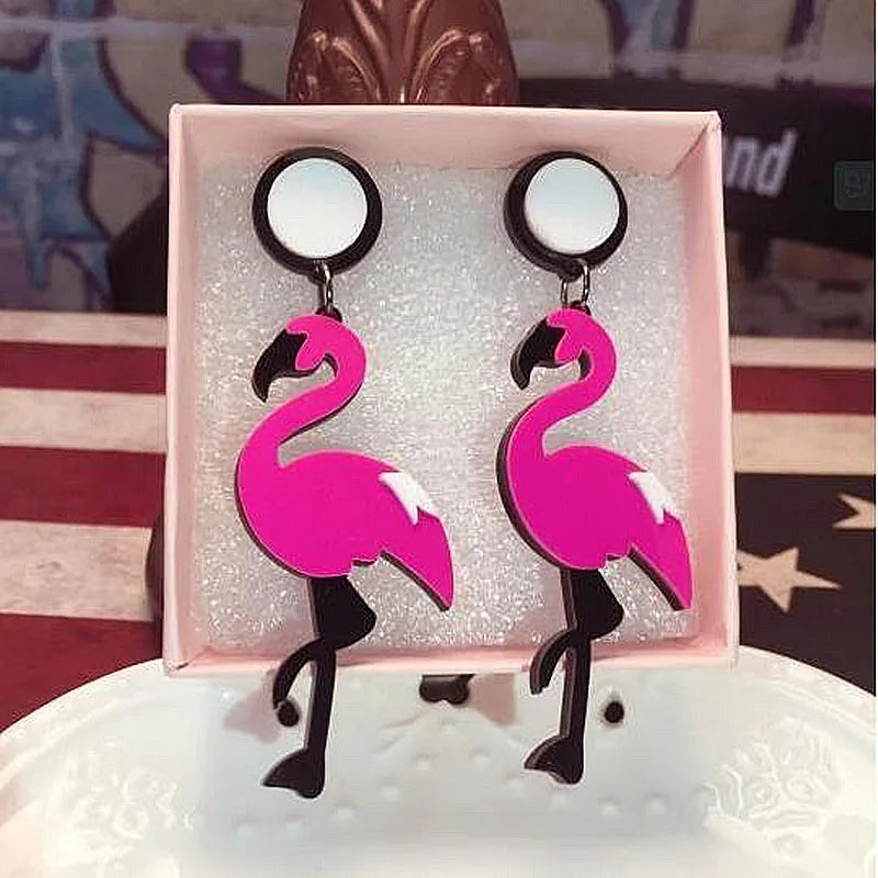 Fashion Big Acrylic Flamingo Drop Earrings - Punk Birds Dangle Long Earrings for Women and Girls - 2024 Party Jewelry Gifts