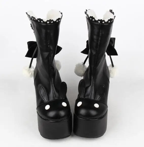 Angelic imprint handmade mori girl Women winter boots lady lolita ankle Boots woman princess high heels wedges shoes Rabbit ears