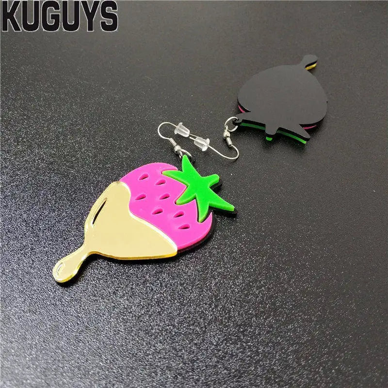 KUGUYS Cute Strawberry Acrylic Earrings | Trendy Fruit Jewelry Accessories for Women