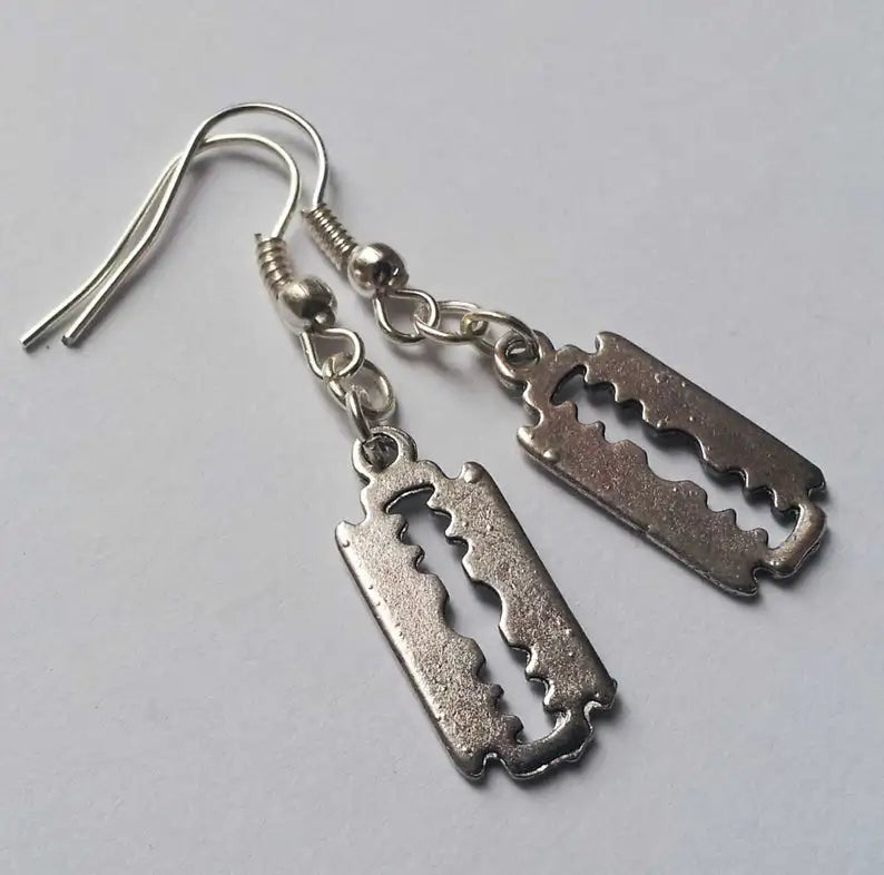 Punk Rock Silver Emo Razor Blade Earrings Costume Fashion Accessories