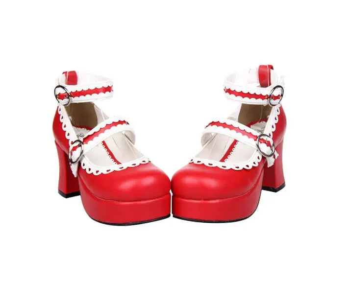 Angelic imprint woman mori girl lolita cosplay shoes lady high heels pumps women princess dress party shoes lacework 33-47 7.5cm