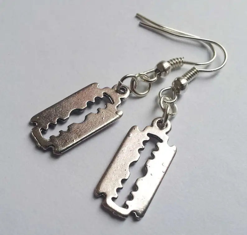 Punk Rock Silver Emo Razor Blade Earrings Costume Fashion Accessories