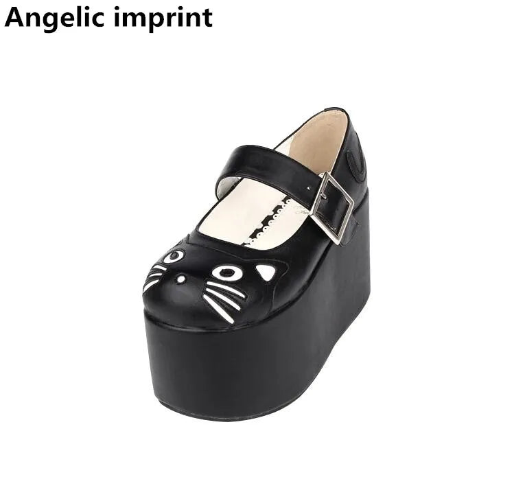 Angelic imprint handmade woman mori girl lolita cosplay shoes lady high wedges heels pumps women princess dress party shoes 10cm