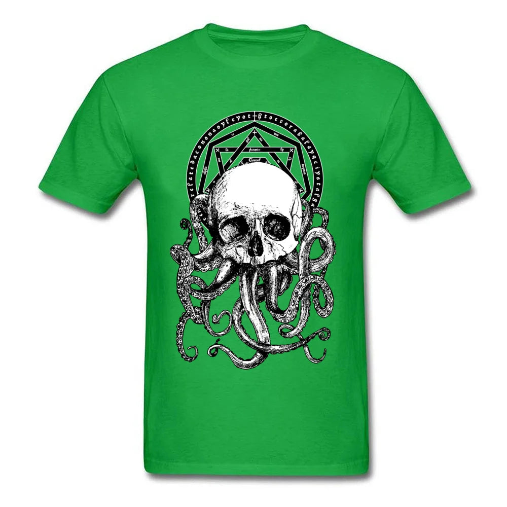 Pieces of Cthulhu T-Shirt - Crazy Skull Octopus Print, Vintage Style Cotton Tee for Men