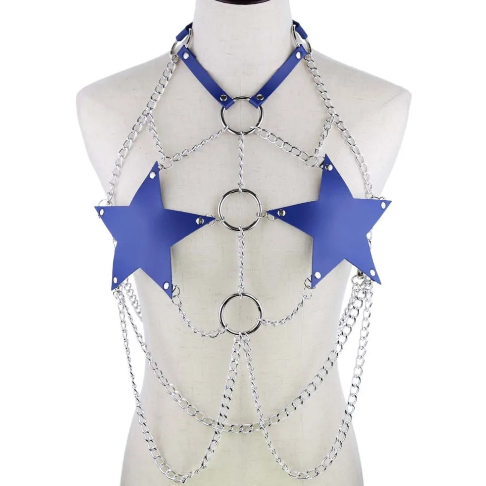 Star chain harness body chain bra goth punk rock emo metal women body jewelry summer accessories festival fashion rave outfit