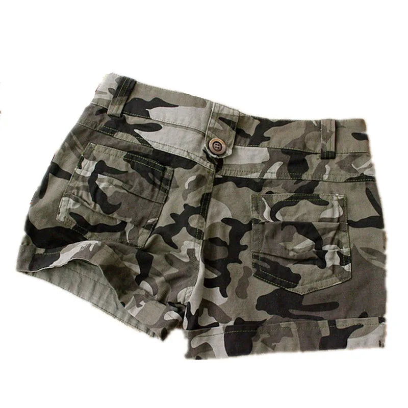 Women's Summer Camouflage Shorts - Casual Military Style with Zipper Pockets, Ladies' Plus Size 4XL Cotton Slim Fit Y2K Mini Shorts