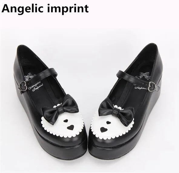 Angelic imprint woman mori girl lolita cosplay shoes lady mid wedges heels pumps women princess dress shoes 33-47 lovely heart