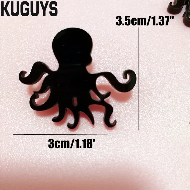 KUGUYS Octopus Tentacles Jewelry Set - Hip-Hop Fashion, Black Acrylic Earrings & Pendant Necklace with Link Chain