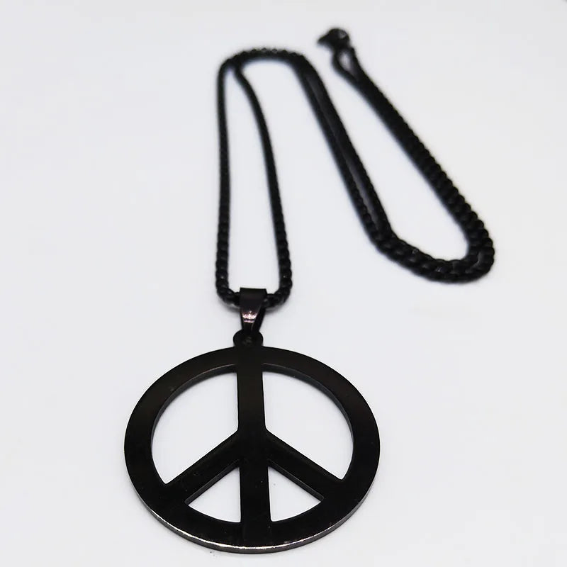 Peace Sign Symbol Pendant Necklace Men Black Color Stainless Steel Peaceful Match Chain Jewerly cadenas mujer N438S02