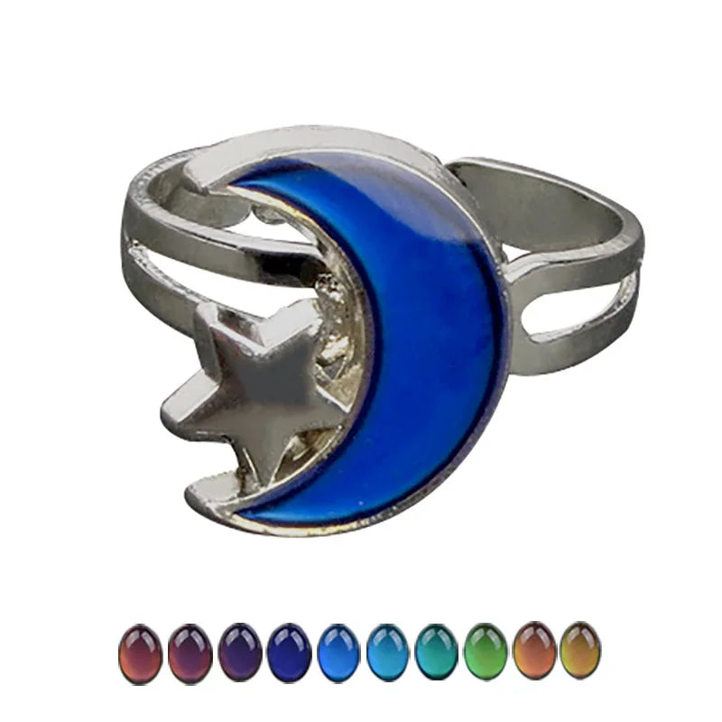 Mood Rings for Women: Star Moon Ring Temperature Control Color Change Ring, Girl Jewelry by JUCHAO