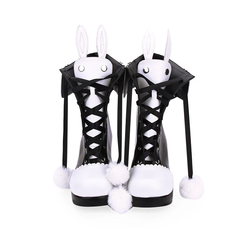 Angelic imprint mori girl Women punk boots lady lolita ankle Boots woman high heels pumps platform shoes 33-47 rabbit ears 902