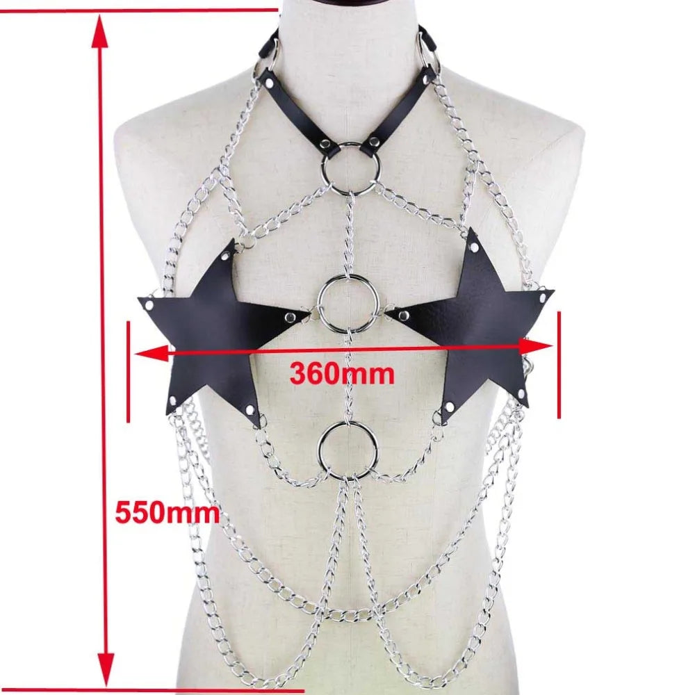 Star chain harness body chain bra goth punk rock emo metal women body jewelry summer accessories festival fashion rave outfit