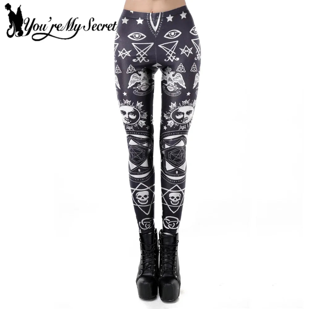 [You're My Secret] 2021 Gothic 3D Printed Legging New Women Black Leggings Fashion Ouija Skull Sun High Waist Fitness Ankle Pant