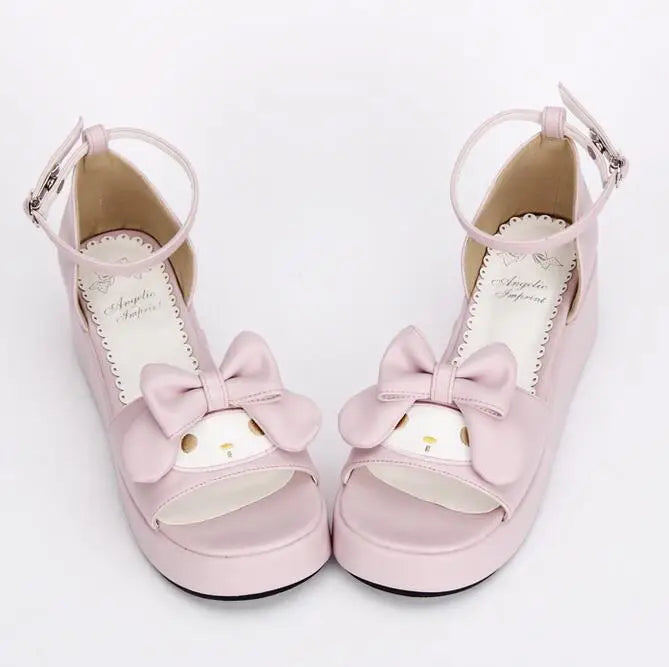 Angelic imprint woman mori girl lolita cosplay shoes lady mid wedges heels pumps women princess summer dress sandals 33-47 pink