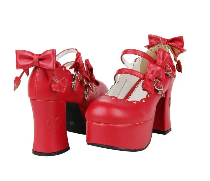 Angelic imprint woman mori girl lolita cosplay shoes lady high heels pumps women princess dress wedding party red shoes bowtie