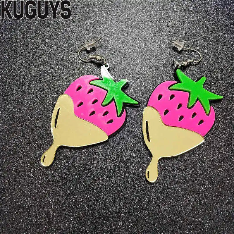 KUGUYS Cute Strawberry Acrylic Earrings | Trendy Fruit Jewelry Accessories for Women