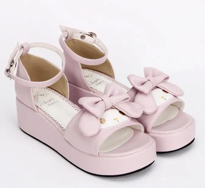 Angelic imprint woman mori girl lolita cosplay shoes lady mid wedges heels pumps women princess summer dress sandals 33-47 pink