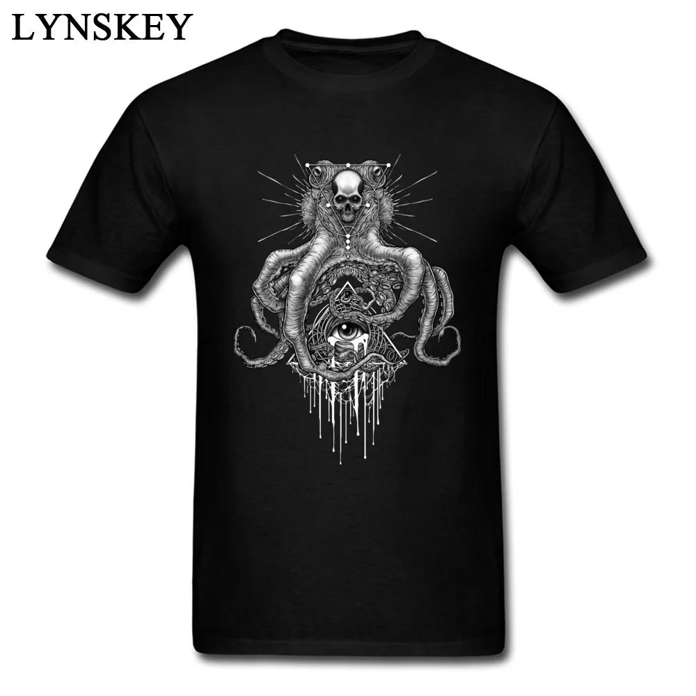 Retro Cthulhu Skull Men’s T-Shirt - Customizable Cotton Lover’s Short Sleeve Top