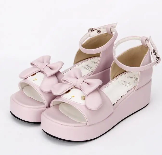 Angelic imprint woman mori girl lolita cosplay shoes lady mid wedges heels pumps women princess summer dress sandals 33-47 pink